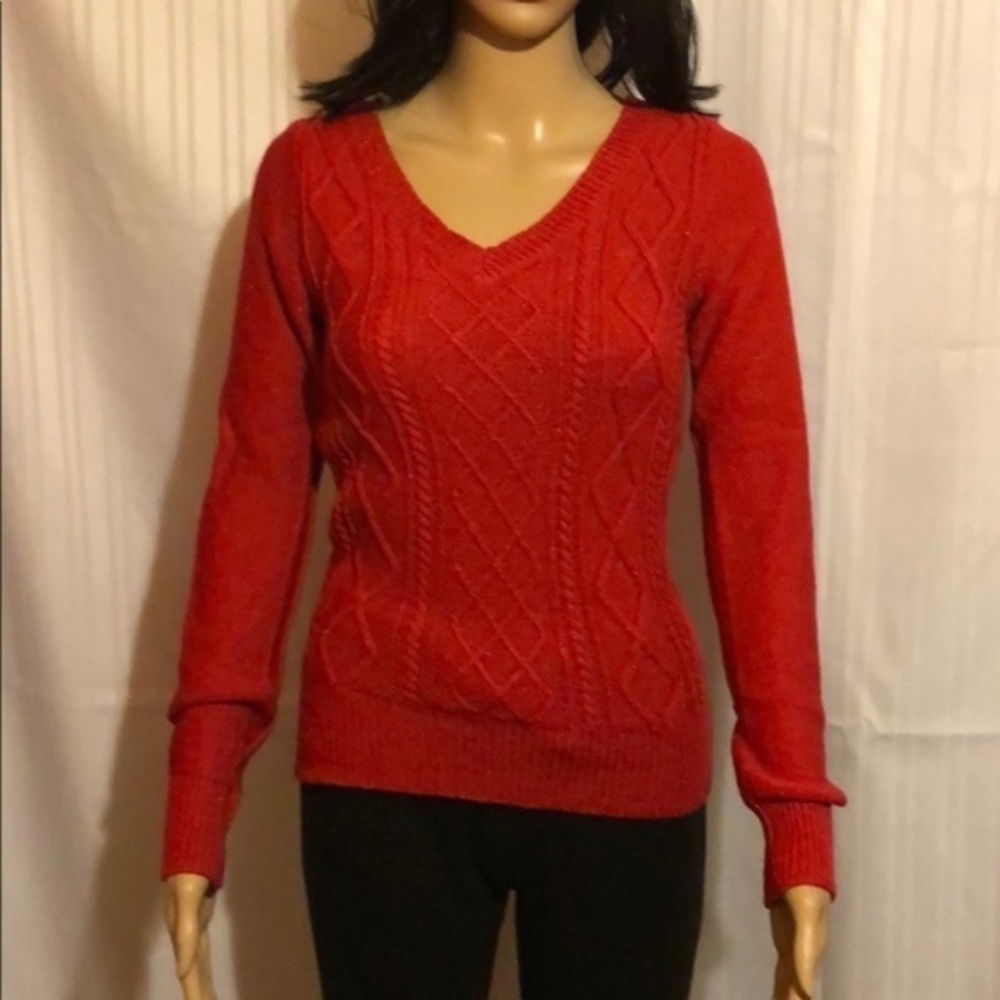 Women's Red Glittery Sweater Size Small